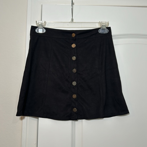 Black Mini Skirt Size Small Faux Suede Button Down - Picture 3 of 6